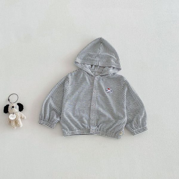 素色條紋大象布標連帽薄外套 