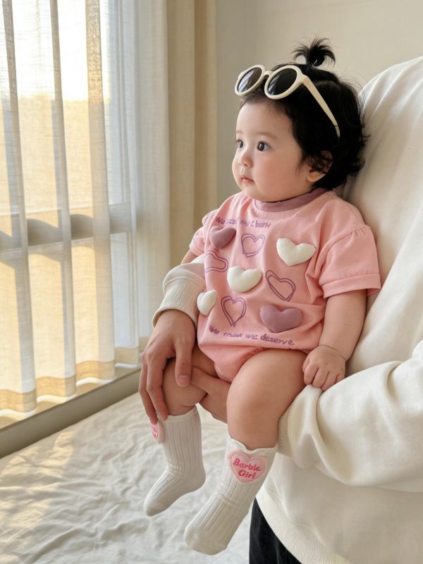 立體愛心可愛印花包屁衣(2色) 