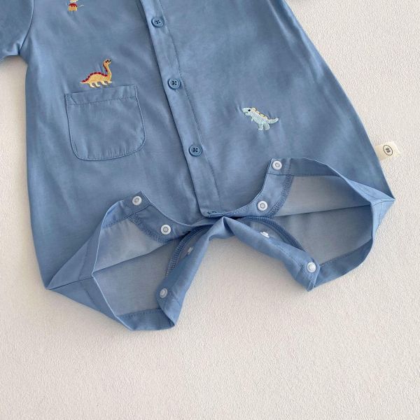 恐龍刺繡單口袋天絲連身裝 
