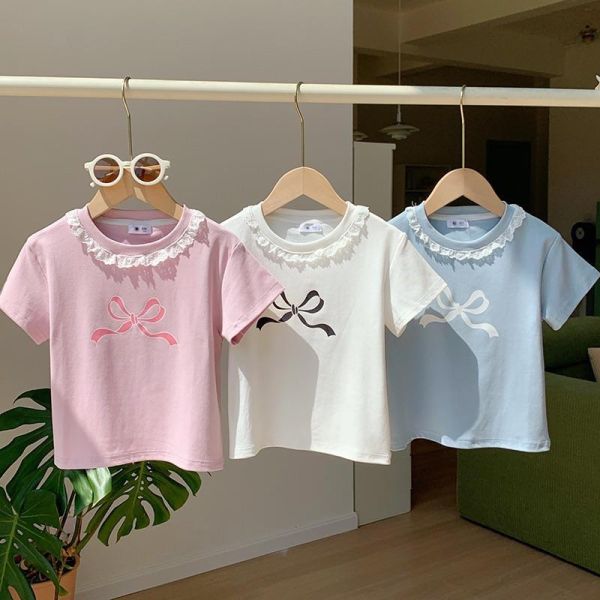 大蝴蝶結印花蕾絲領口上衣 