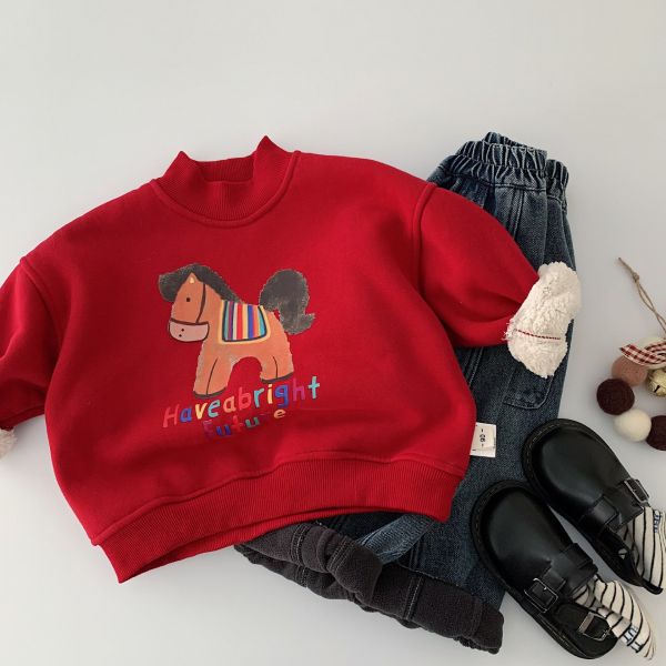 『現貨100cm』小馬新年印花加絨上衣 