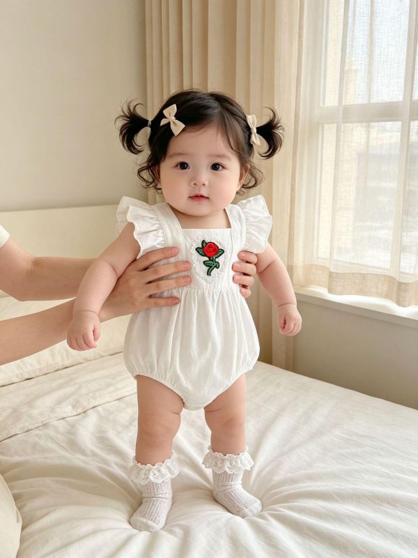 公主玫瑰小花刺繡包屁衣(2色) 