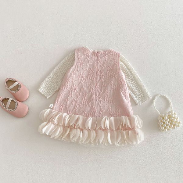 小香風壓紋打底衣/蝴蝶結網紗連身裙 