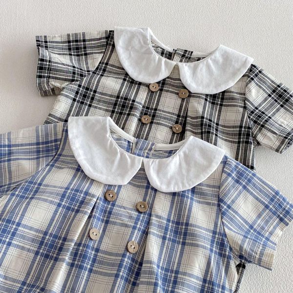 復古娃娃領格紋包屁衣+帽 