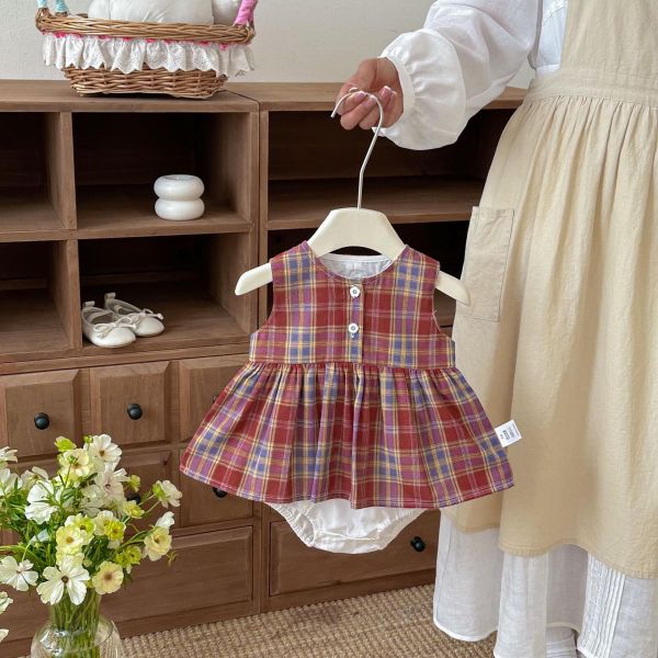 復古格紋微露背蝴蝶結包屁裙 