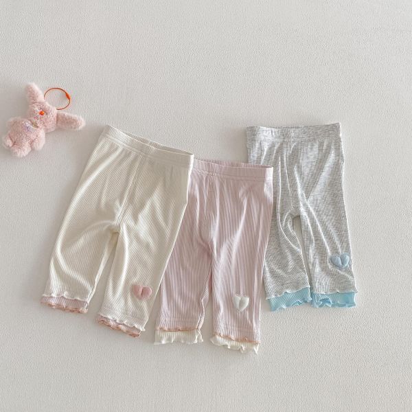 撞色木耳捲邊愛心透氣長褲 