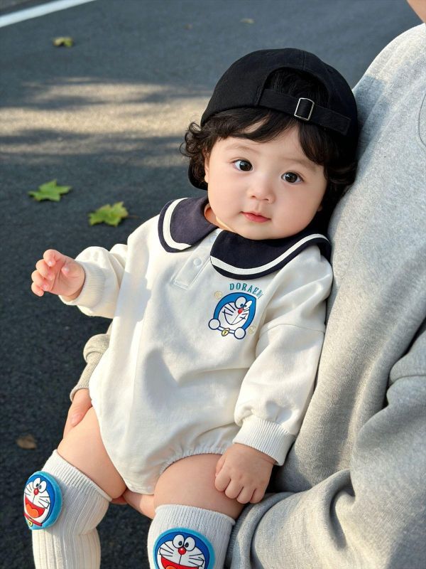 海軍風大翻領小叮噹包屁衣+襪(2色) 