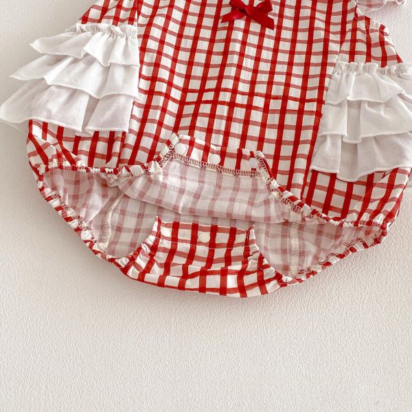 宮廷風娃娃領格紋腰封包屁衣 