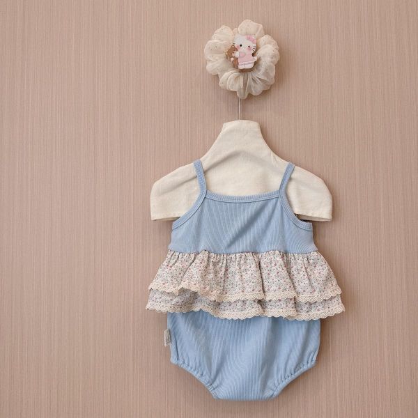 螺紋坑條鬱金香雙層蕾絲包屁衣 