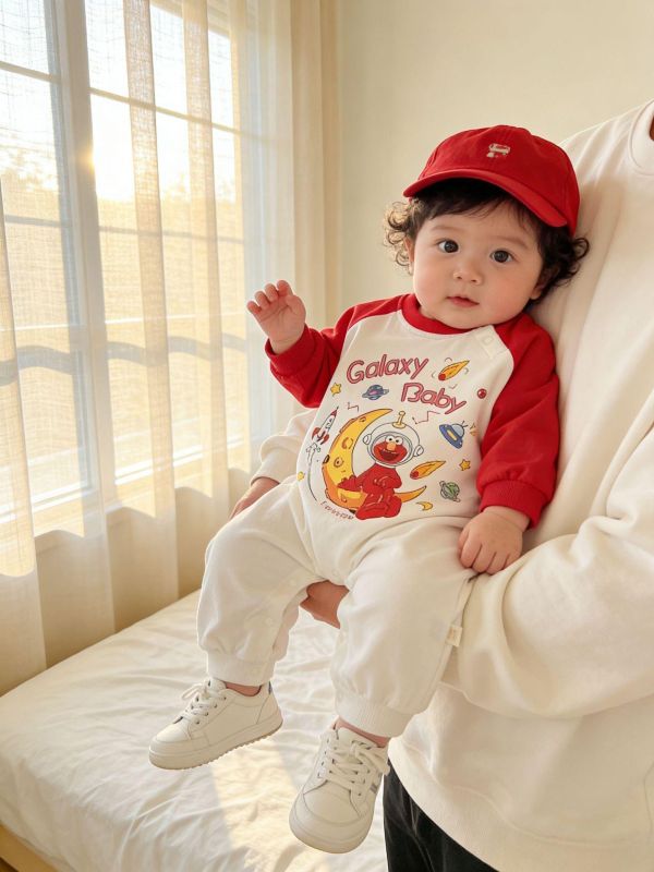 可愛Elmo印花拼袖連身裝(3色) 