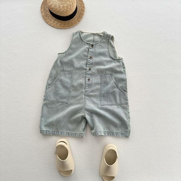 背心式牛仔五分褲連身裝 