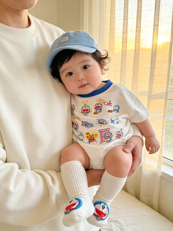 可愛小叮噹印花短袖包屁衣+襪 