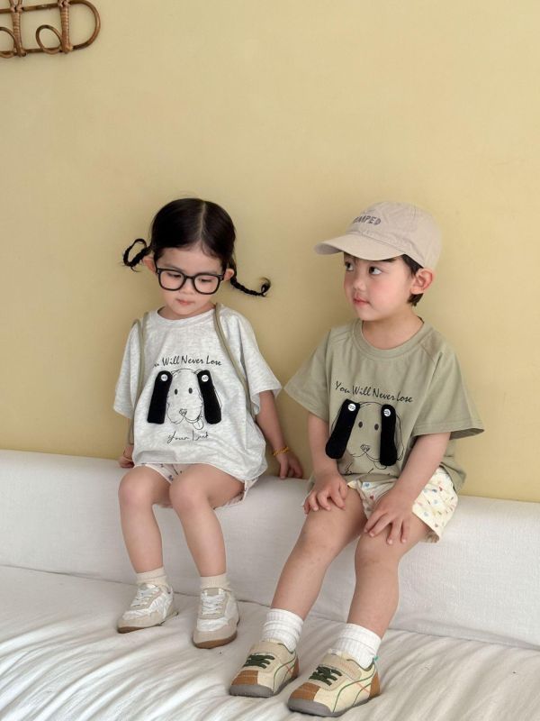 立體狗狗耳朵素色T恤上衣 