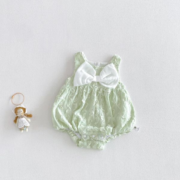 大蝴蝶結壓紋無袖包屁衣 