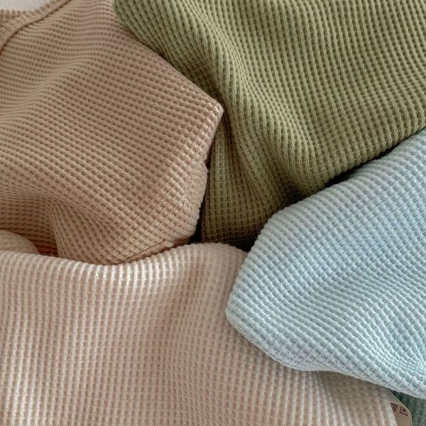 華夫格素色翻領開釦包屁衣 