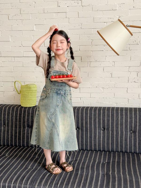 親子-復古經典刷舊牛仔吊帶連身裙 