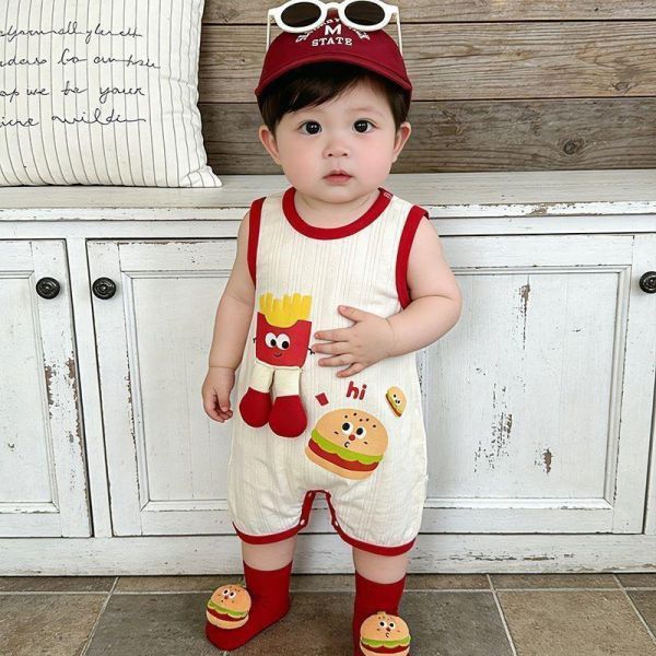 薯條/西瓜/森林熊撞色壓邊連身裝(3色) 