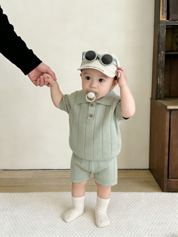 素色彈力螺紋針織兩件式套裝(3色) 