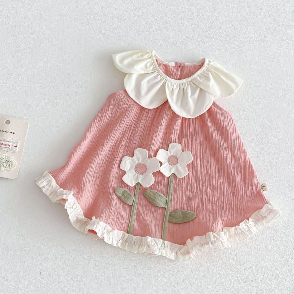 花領立體小花削肩連身裙 