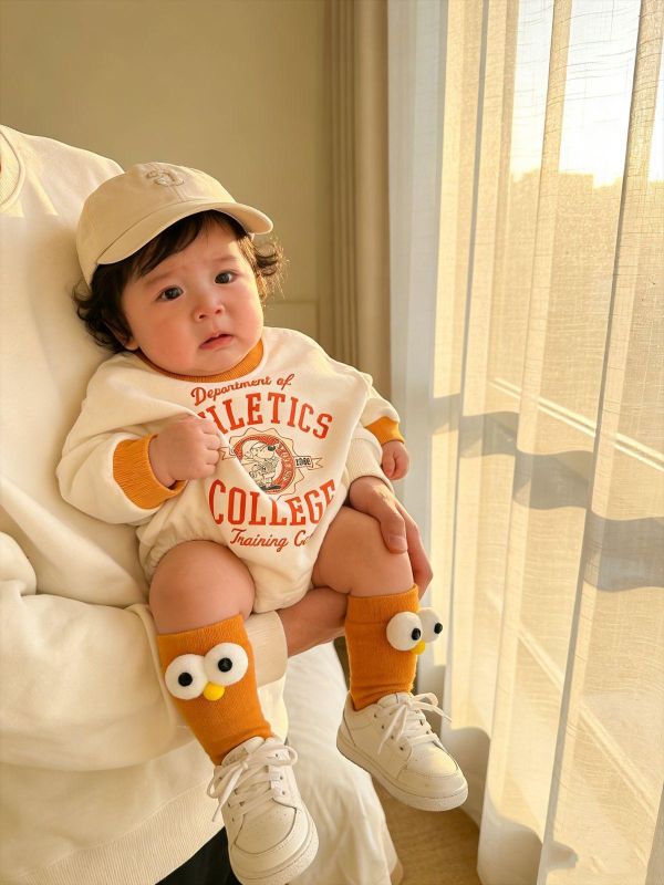 字母狗狗印花壓邊包屁衣+襪 