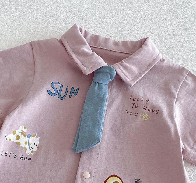 可拆式領帶-翻領塗鴉連身裝 