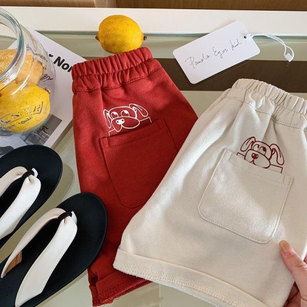 運動風字母狗狗印花五分棉短褲 