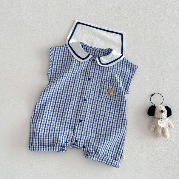 學院海軍風格紋小熊連身裝 