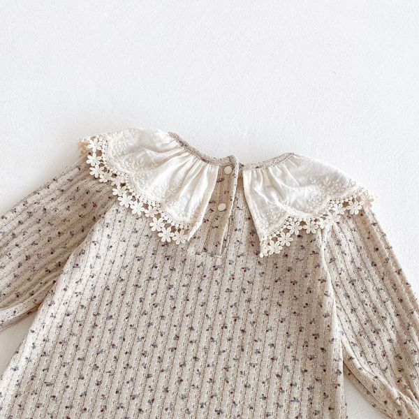 蕾絲大翻領碎花連身裝 