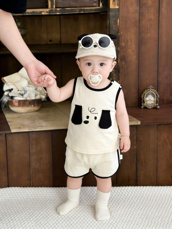 簡約狗狗立體耳朵背心式套裝 