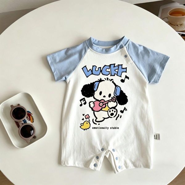 拼袖可愛長耳狗狗印花連身裝(贈襪) 