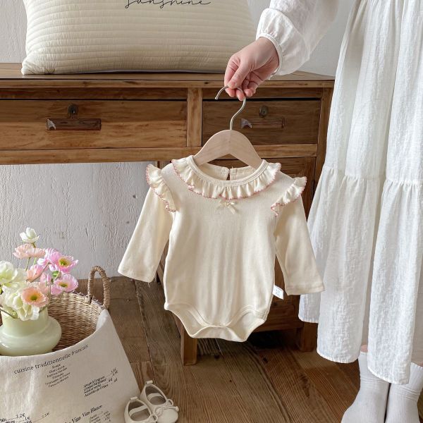 荷葉領甜美素色彈力純棉包屁衣 