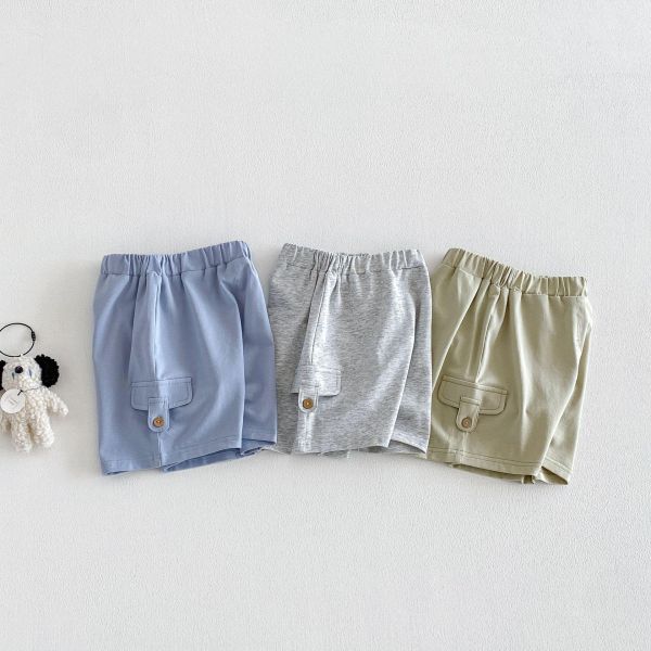 素色夏日假口袋五分短褲 
