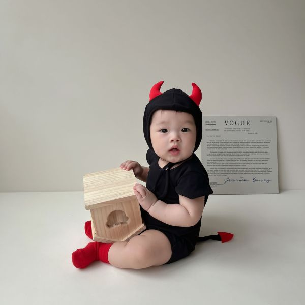 萬聖節惡魔造型短袖/長袖包屁衣(含帽) 