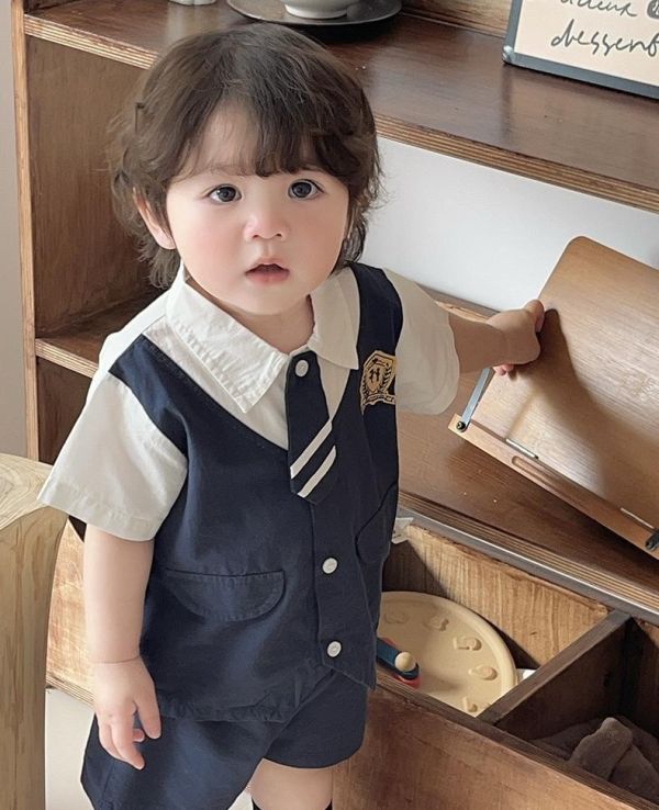 學院風假兩件上衣襯衫+短褲套裝 