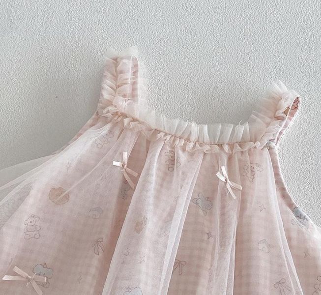 粉甜美網紗拼接包屁裙 