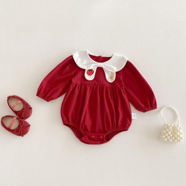 翻領草莓兔子刺繡包屁衣 