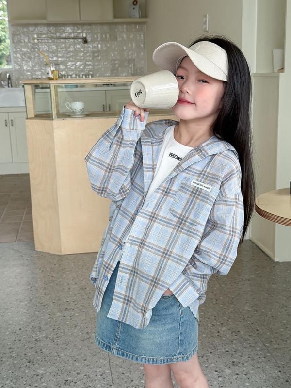 親子-經典格紋後字母連帽薄上衣 