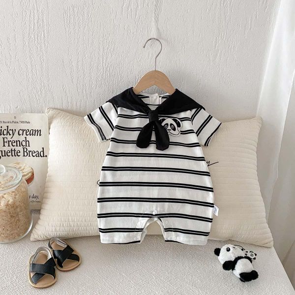 貓熊條紋披肩翻領連身裝 