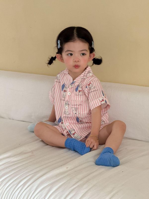 男女童可愛格紋卡通居家套裝 