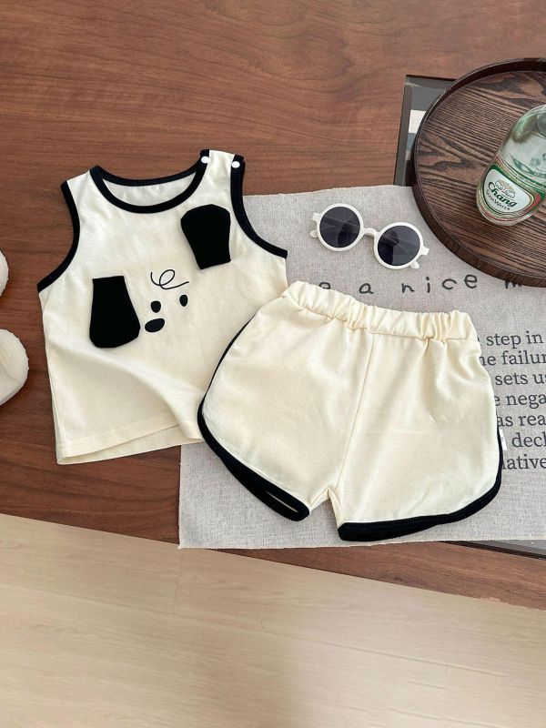 簡約狗狗立體耳朵背心式套裝 