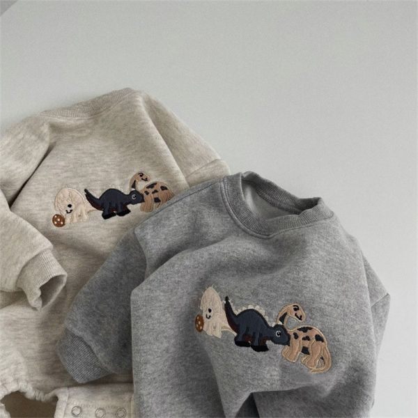 恐龍刺繡素色包屁衣 
