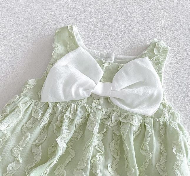 大蝴蝶結壓紋無袖包屁衣 