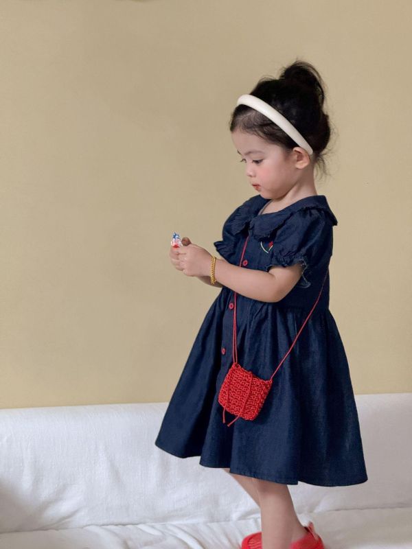 男女童笑臉牛仔襯衫布套裝/洋裝 