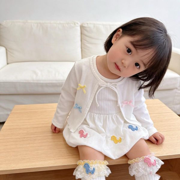 蝴蝶結外套+小馬刺繡連身裙 