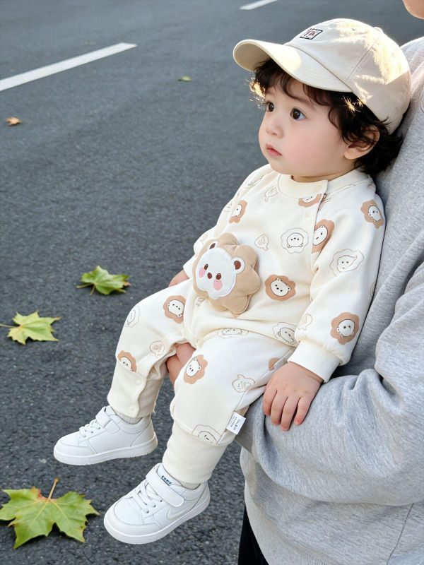 立體娃娃滿印印花拼接連身裝 