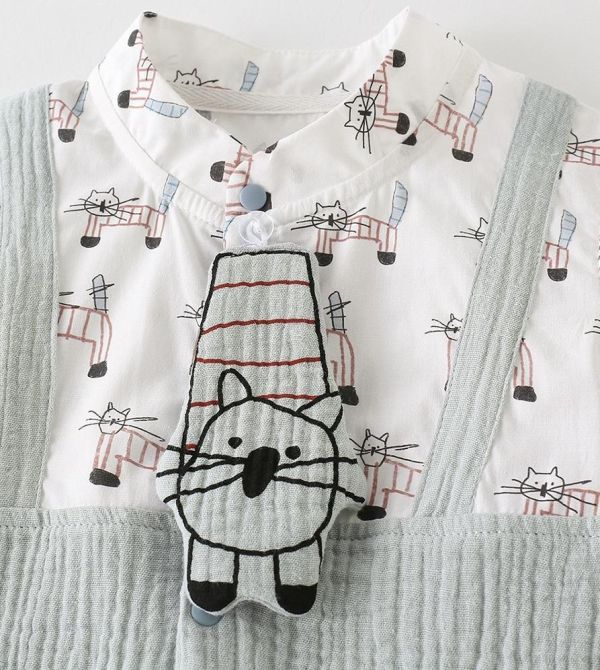 假兩件貓咪領帶吊帶包屁衣 