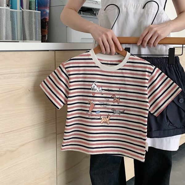 百搭狗狗條紋棉質上衣 