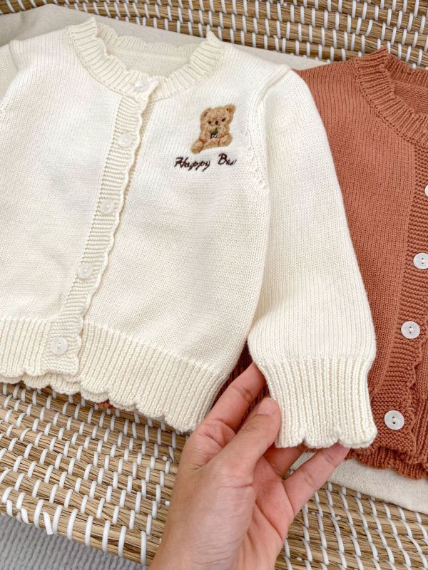 前後小熊刺繡針織薄外套 