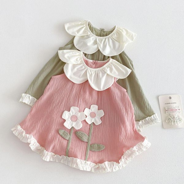 花領立體小花削肩連身裙 