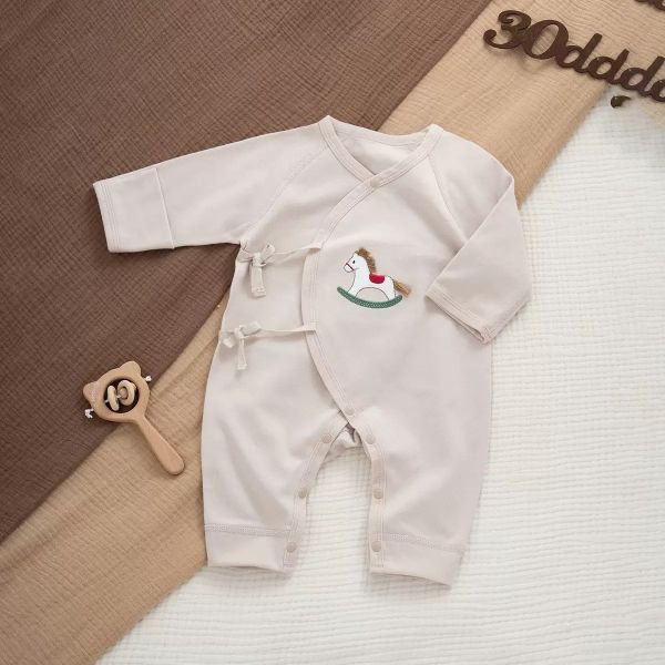 新生兒小馬電繡純棉反包手連身裝 